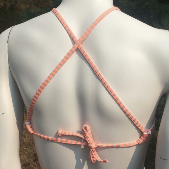 Billabong Striped Halter Swim Bikini Top Orange Gray Strappy Girl's Size 10 - Picture 2 of 7